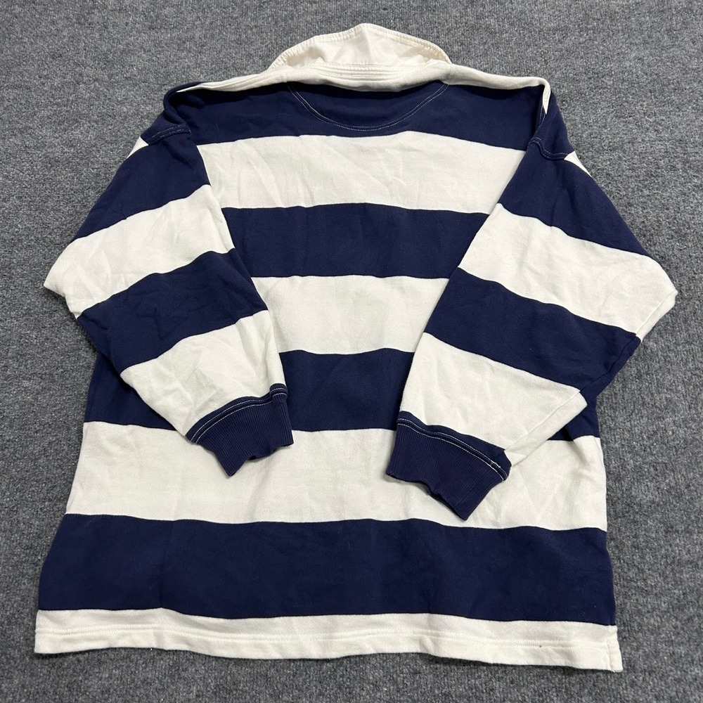 Aerie Rugby Shirt Womens Size XL Navy Blue White Striped Long Sleeve Relaxed Fit - Picture 2 of 8